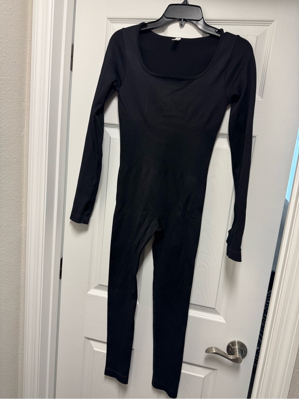 Slim Ribbed Black Long-Sleeve Jumpsuit